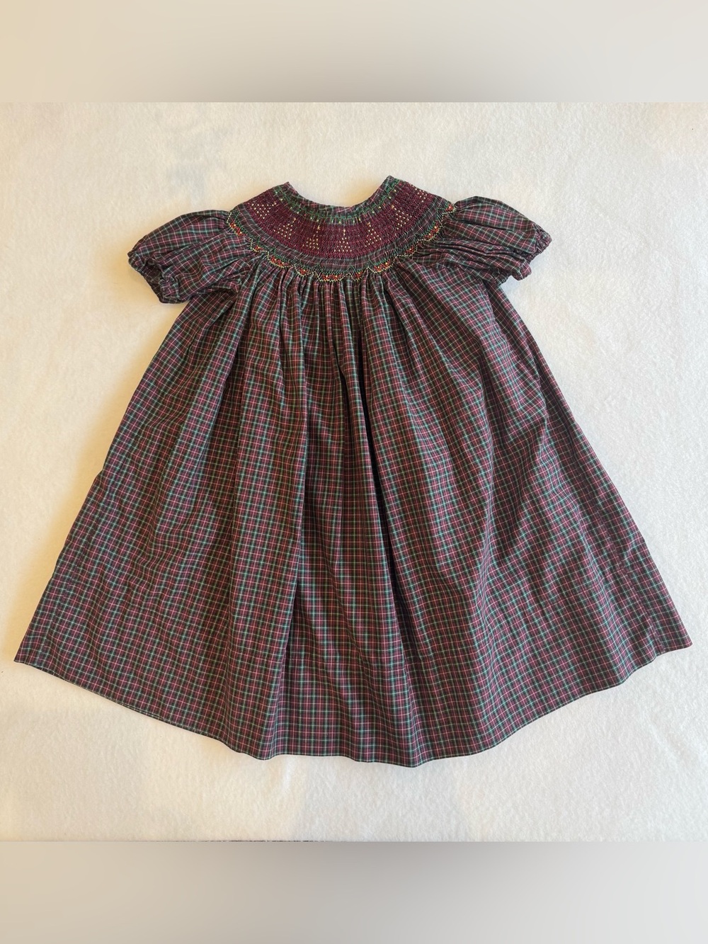 Girls' Smocked Plaid Christmas Tree Dress Size 3-4 EUC